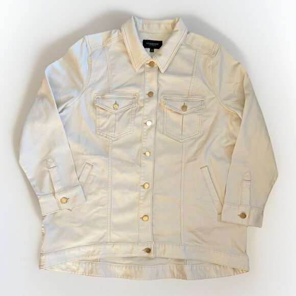 Liverpool LA Classic Stretch Denim Jean Jacket Women's Size 2X Beige Fall Layers - Picture 1 of 8